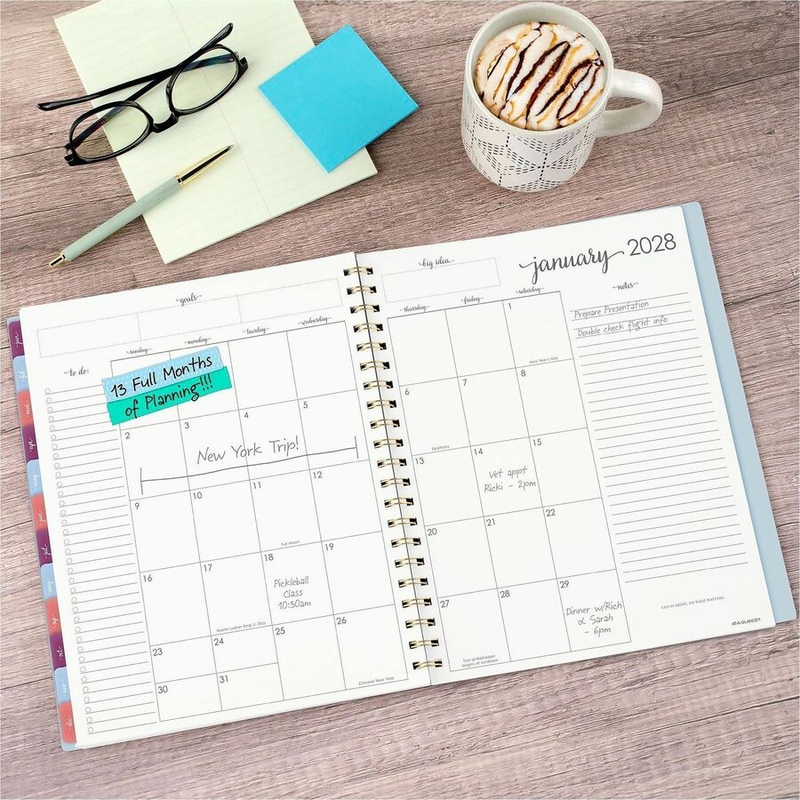 At-A-Glance Harmony Weekly/Monthly Planner - Weekly, Monthly - 13 Month - January 2027 to January 2028 - Letter - 8 1/2" x 11" Sheet Size - Twin Wire - Ice Blue Poly Cover