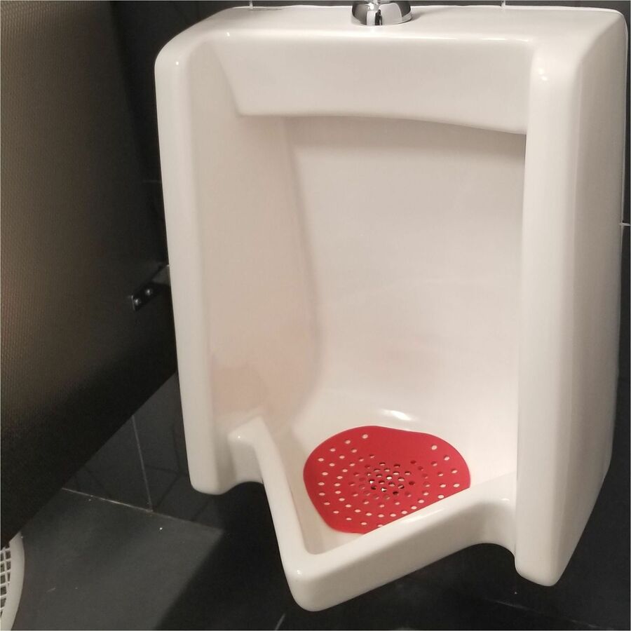 Genuine Joe Vinyl Urinal Screens - Lasts upto 30 Days - Odor Control, Flexible - 1 Carton - Red