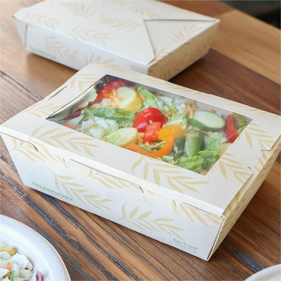 No Tree 46oz Paper Folded Takeout Containers - Food Storage, Commercial - Natural - Paper, Polylactic Acid (PLA) Body - 200 / Carton