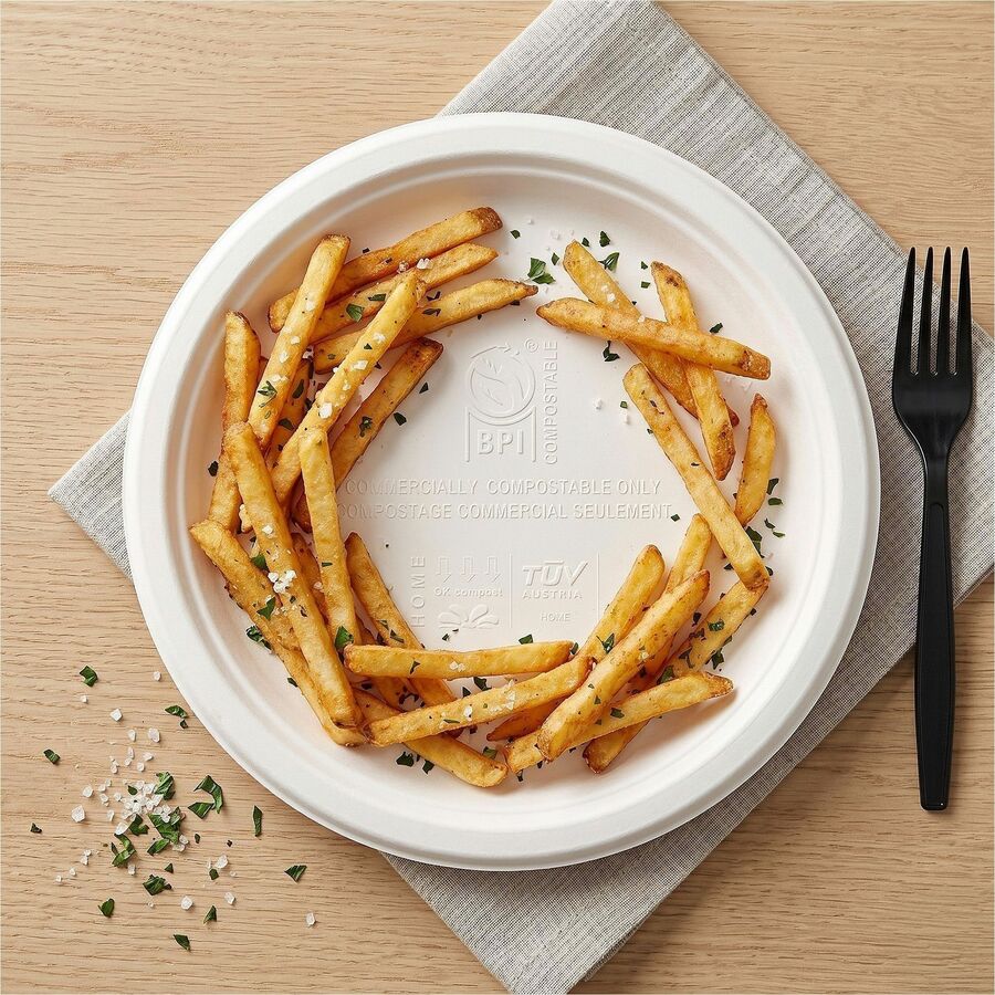 Picture of BPI Certified Compostable Paper Plate, 9, White, Sugarcane Paper, Microwave Safe, 1 BX/CT, 1 BX/CT