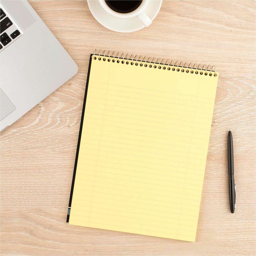 Mead Premium Wirebound Legal Pads - 70 Sheets - Spiral - 20 lb Basis Weight - 8 1/2" x 11 3/4" Sheet Size - Canary Paper - Navy Board Cover - Heavyweight, Micro Perforated, Spiral Lock, Stiff-back - 1 Each - Kennedy Office