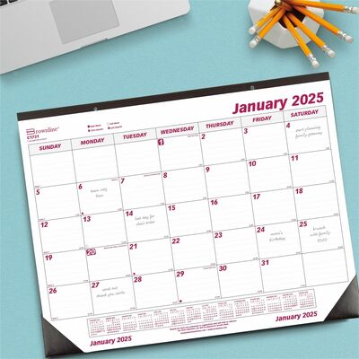 REDC1731 : Brownline® Monthly Desk Pad Calendar, 22x17, White/Burgundy ...