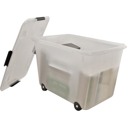 Advantus Rolling Plastic Storage Box, 15-Gallon Size, Clear - W.B. Mason