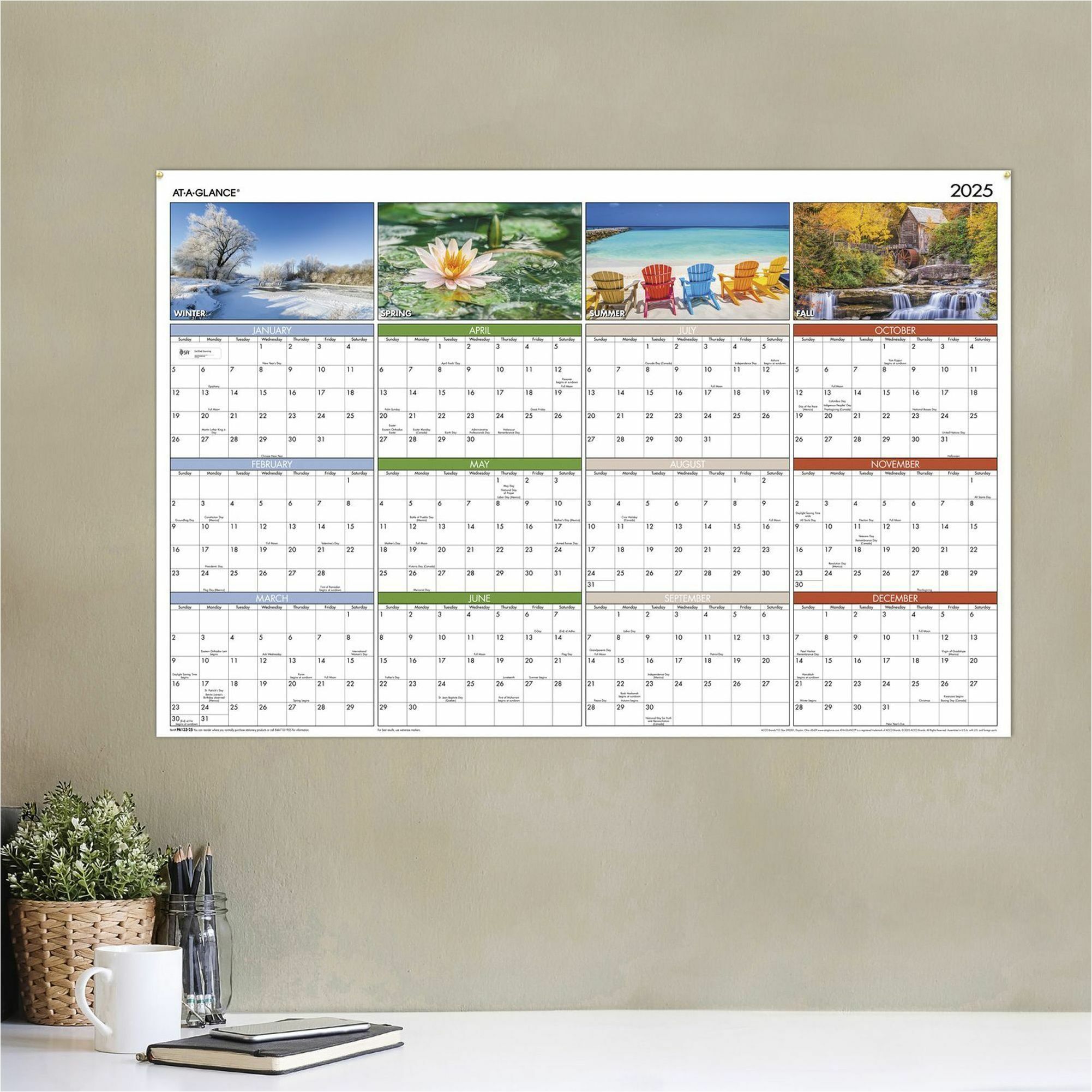 At A Glance Seasons In Bloom Erasable Reversible Wall Planner 1 Year January 21 Till December 21 36 X 24 Sheet Size Assorted Erasable Reversible Four Color Photos For Each Season 1 Each Servmart