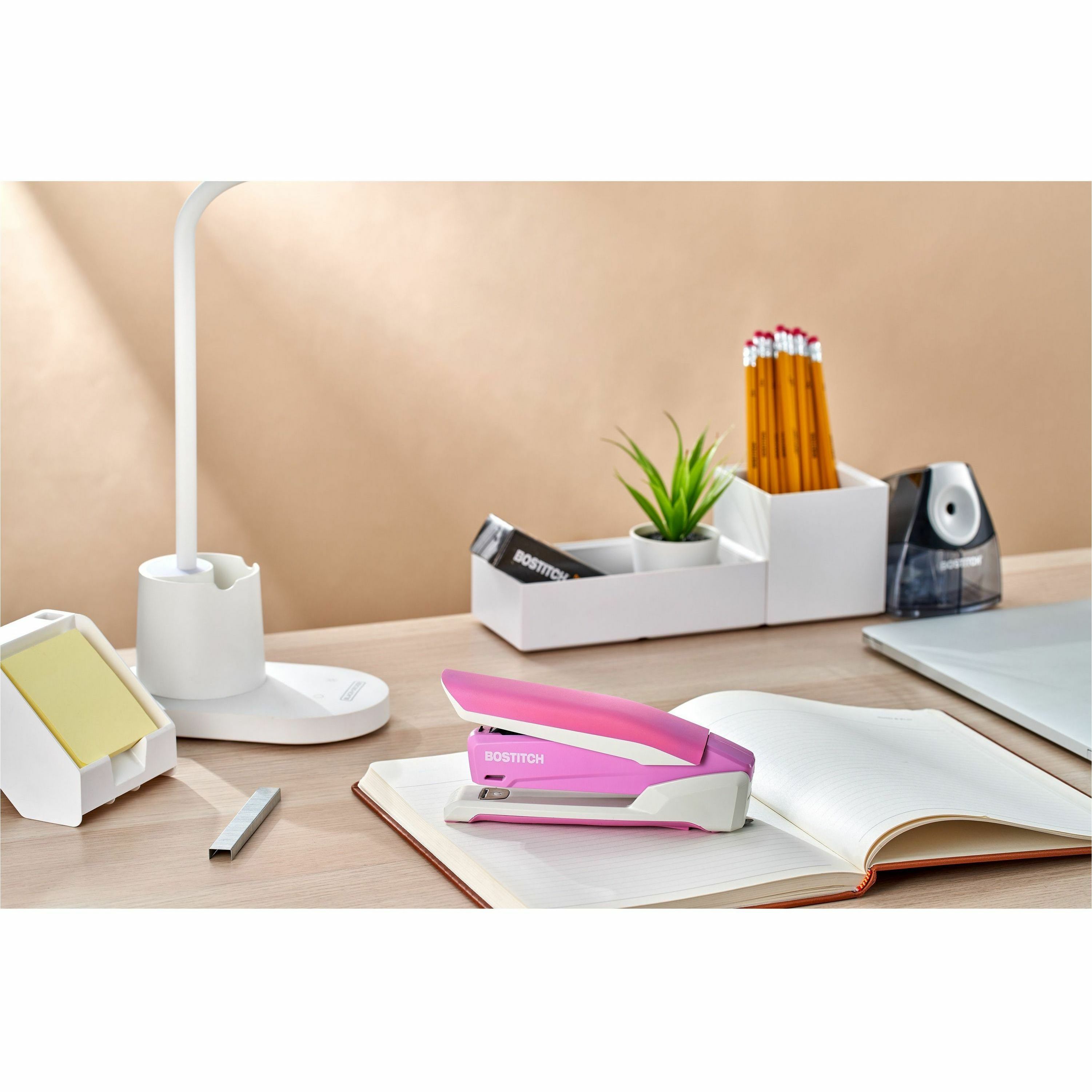 InCourage Spring-Powered Desktop Stapler, 20 Sheets, Pink