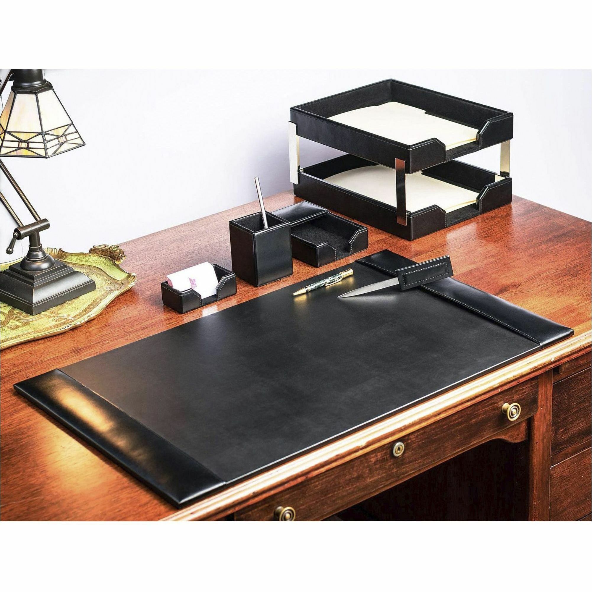 Dacasso 8-Piece Econo-Line Desk Set - Bonded Black Leather - Desktop ...