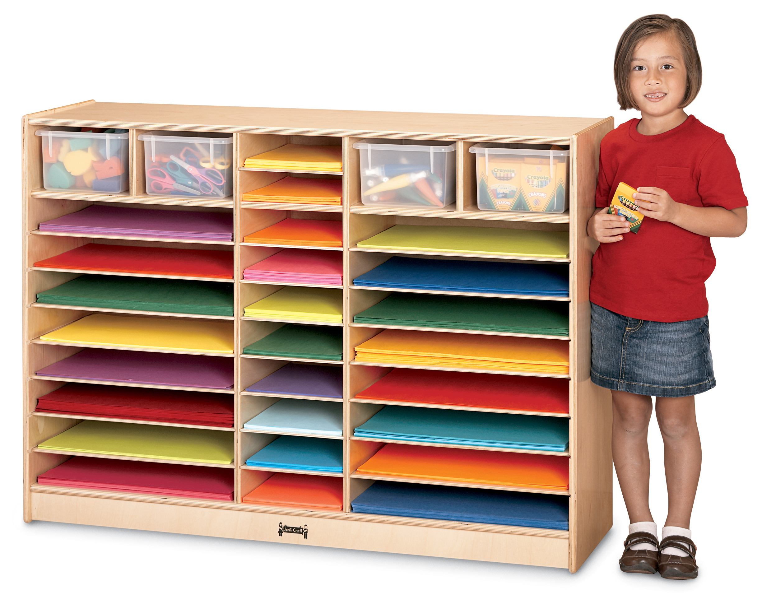 Jonti-Craft 24 Paper Tray Mobile Storage with Colored Paper Trays