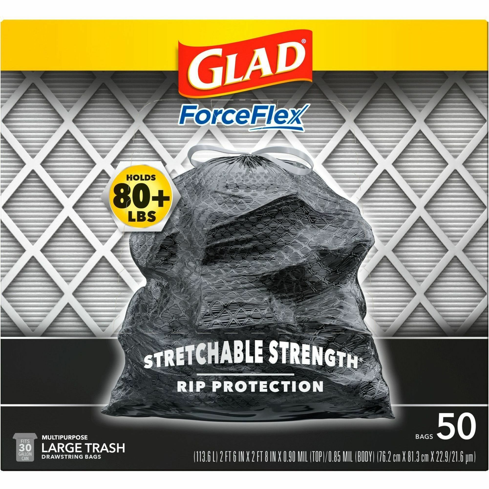 Glad XL X-Large Kitchen Plastic Drawstring Trash Bags 20 Gal Grey Trash Bag