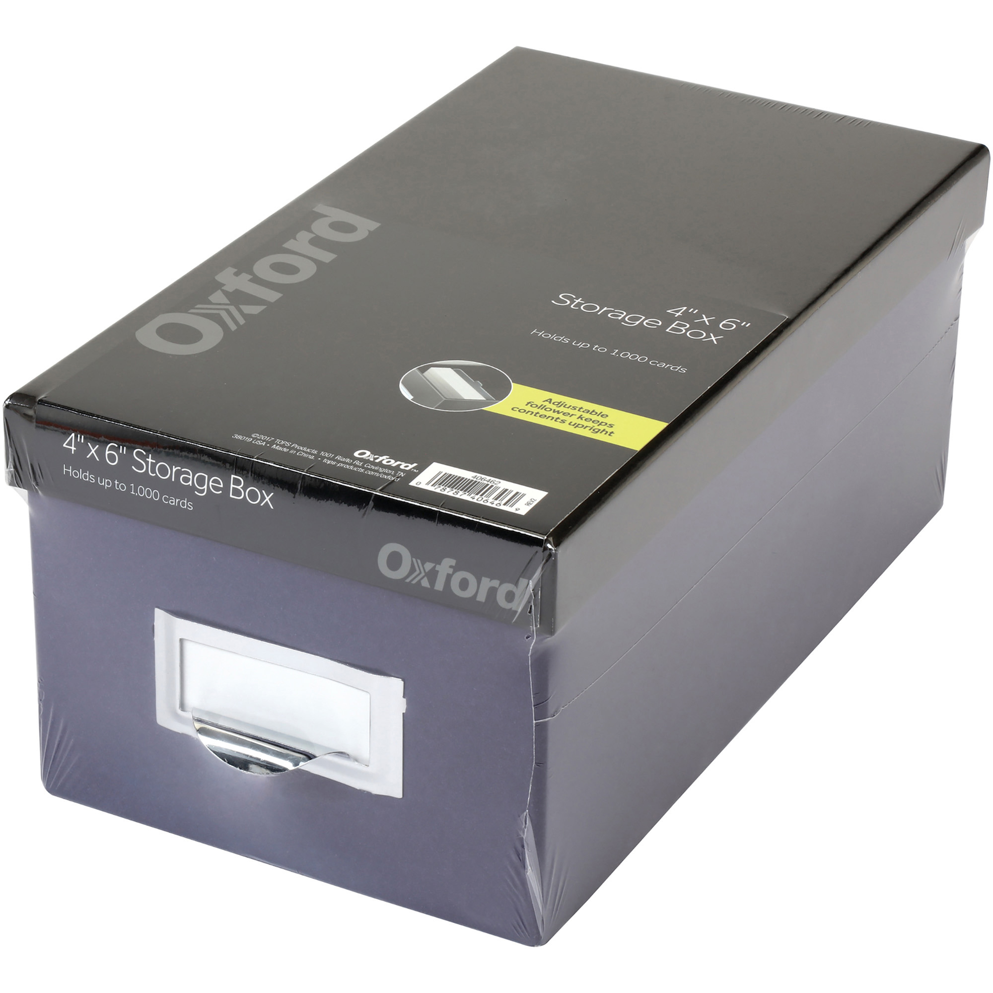 Oxford® Index Card Storage Box, 4 x 6, Indigo/Black