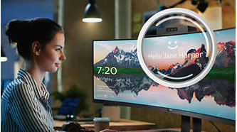 Philips Brilliance 499P9H 49" Class Webcam Dual Quad HD (DQHD) Curved Screen LCD Monitor - 32:9 - Textured Black