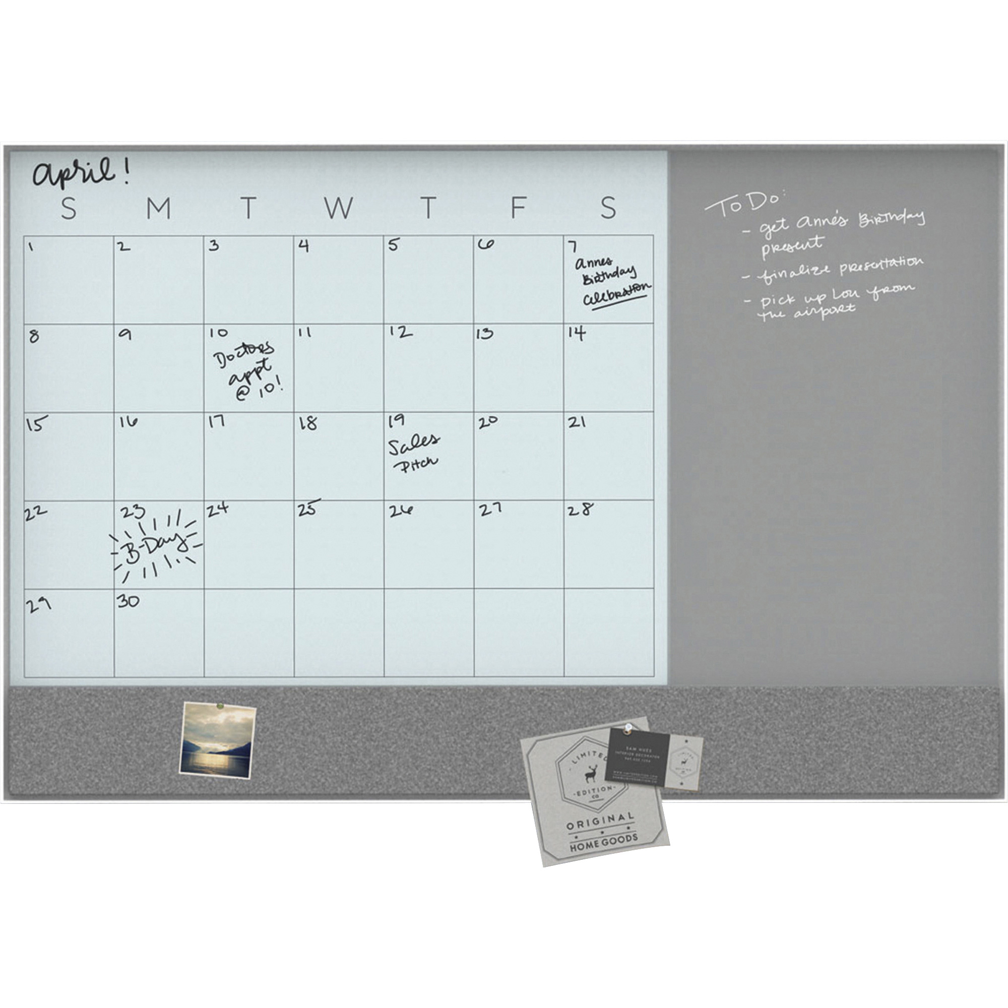 U Brands Glass Dry Erase 3in1 Calendar Board Calendar