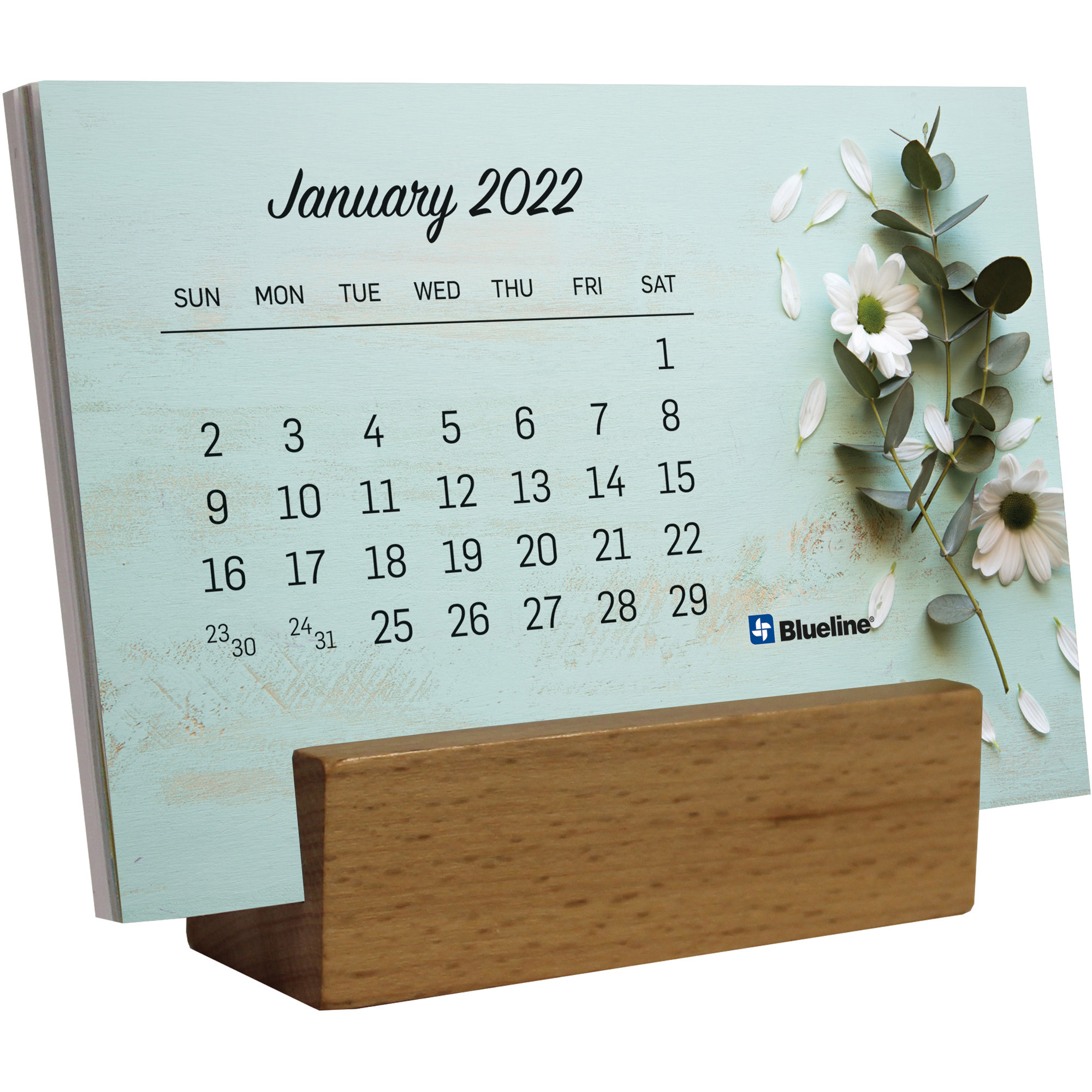 Blueline Wood Base Desk Calendar