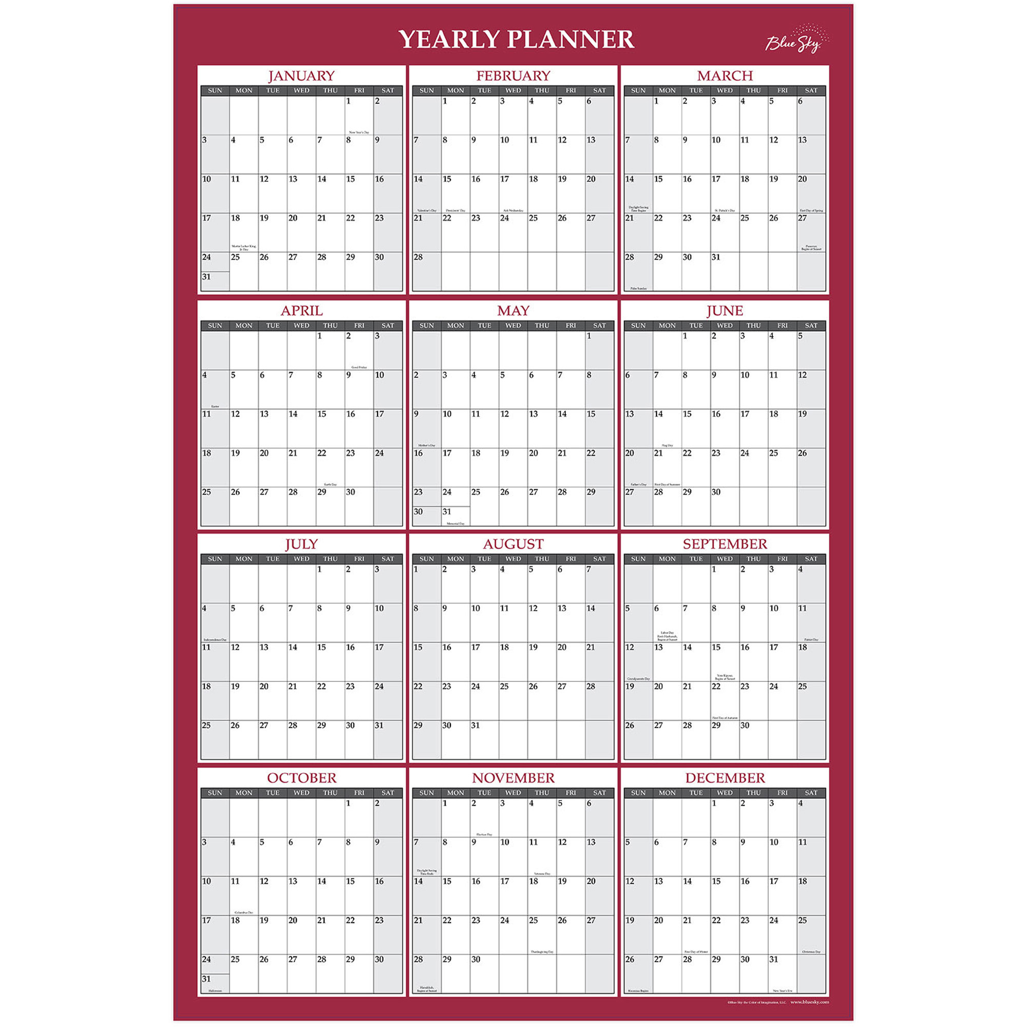 Blue Sky Laminated Erasable Wall Calendar | TONGASS BUSINESS CENTER