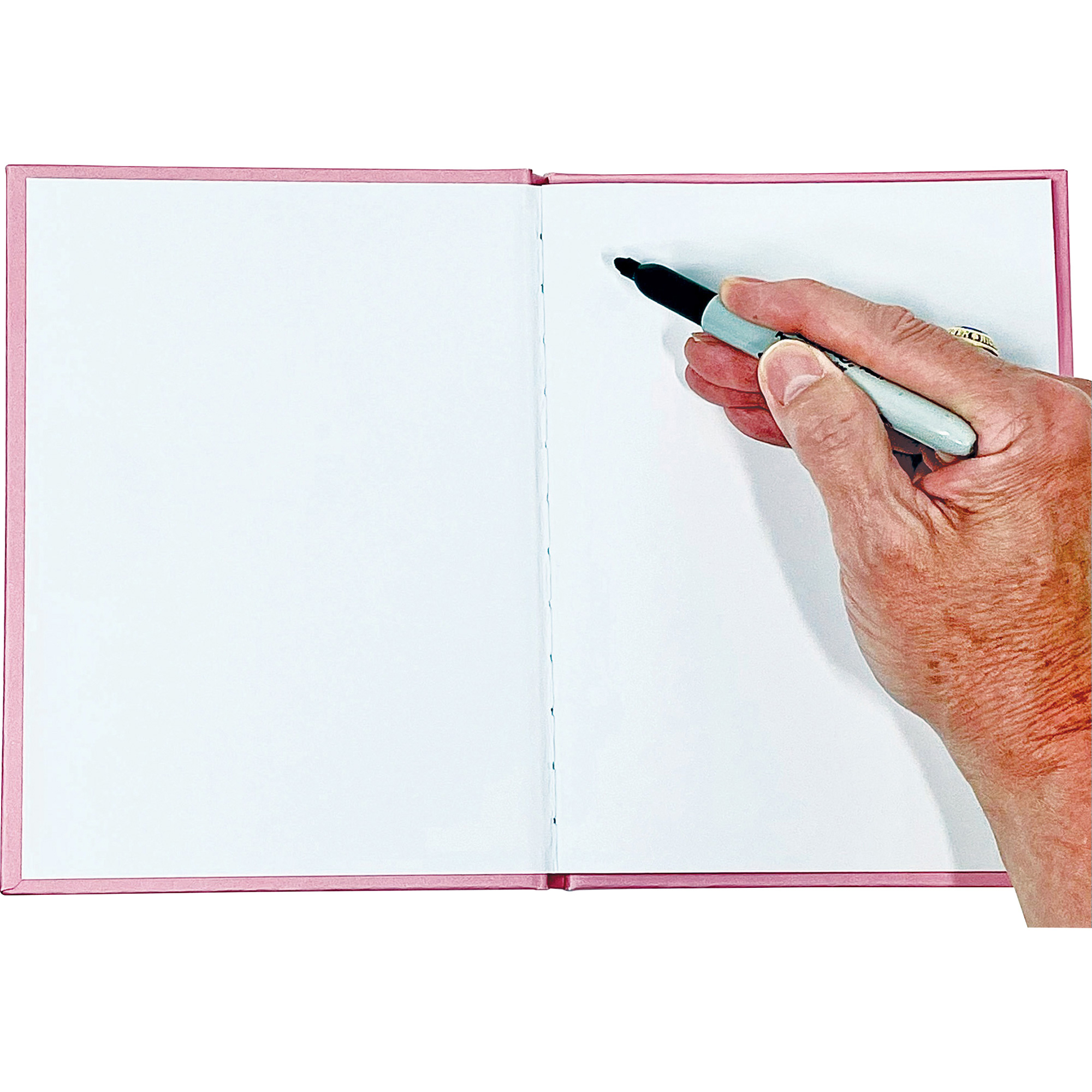 Plain white hardcover blank book, 28 pages (14 sheets) Measures 8 w x 6 h  - H-BK400, Flipside