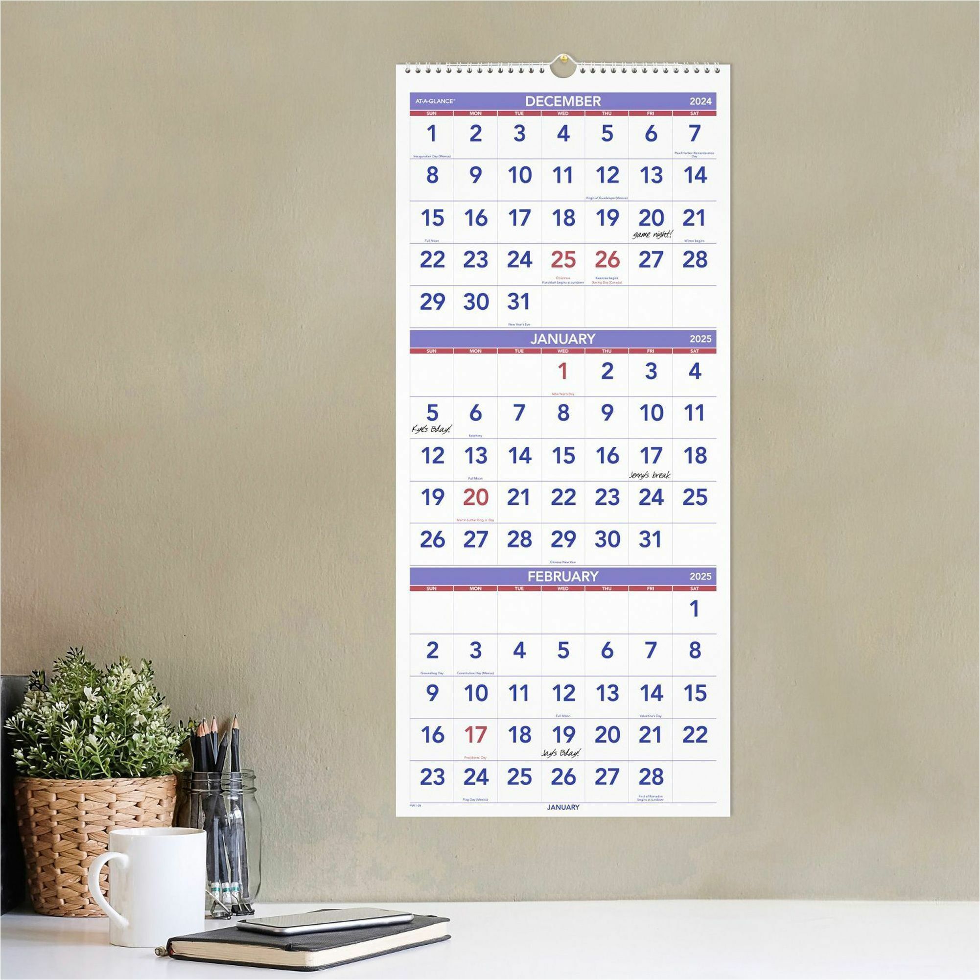 At A Glance 3 Month Reference Wall Calendar Monthly 14 Month December 2023 January 2025