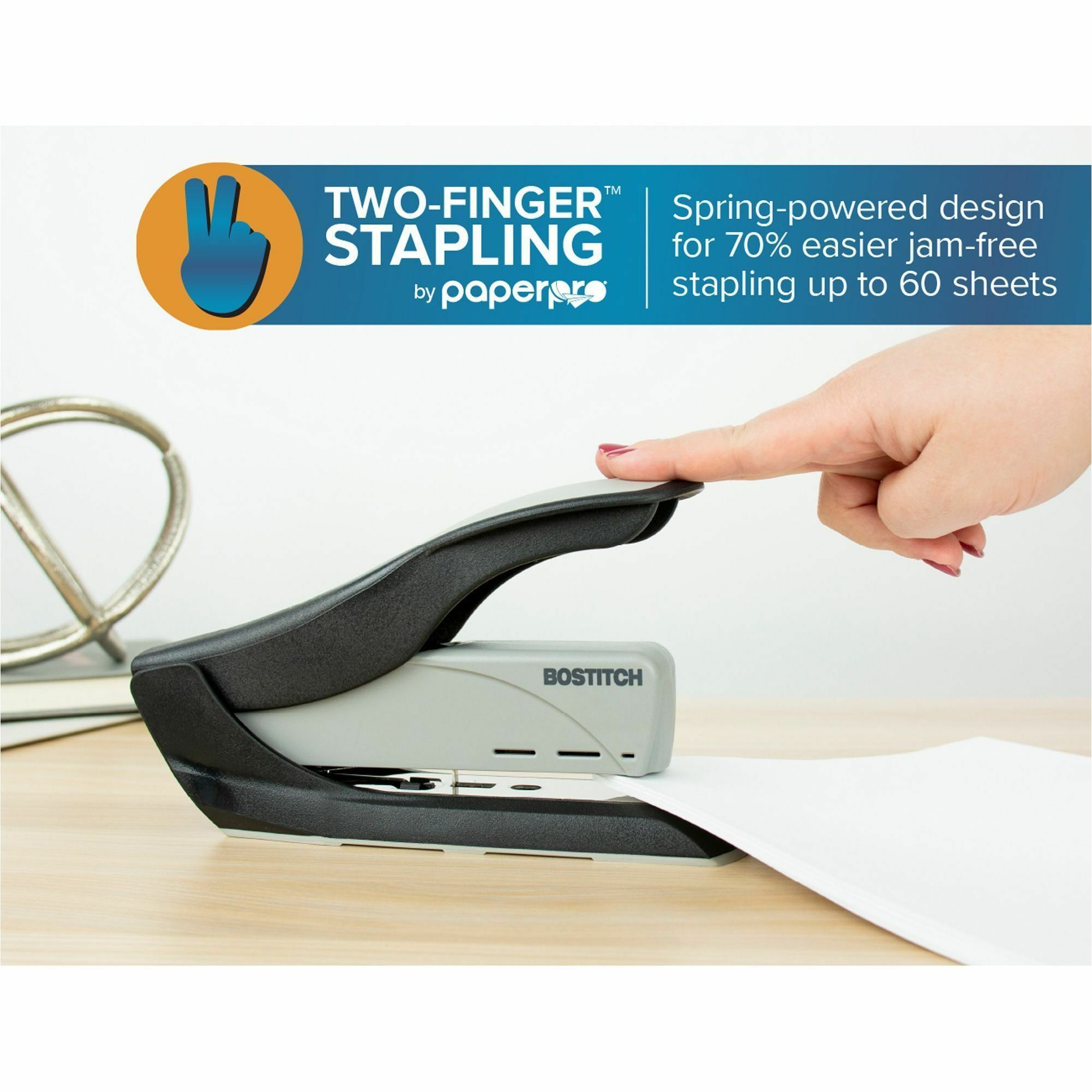 Bostitch® Spring-Powered Premium Desktop Stapler, 25-Sheet Capacity,  Black/Silver