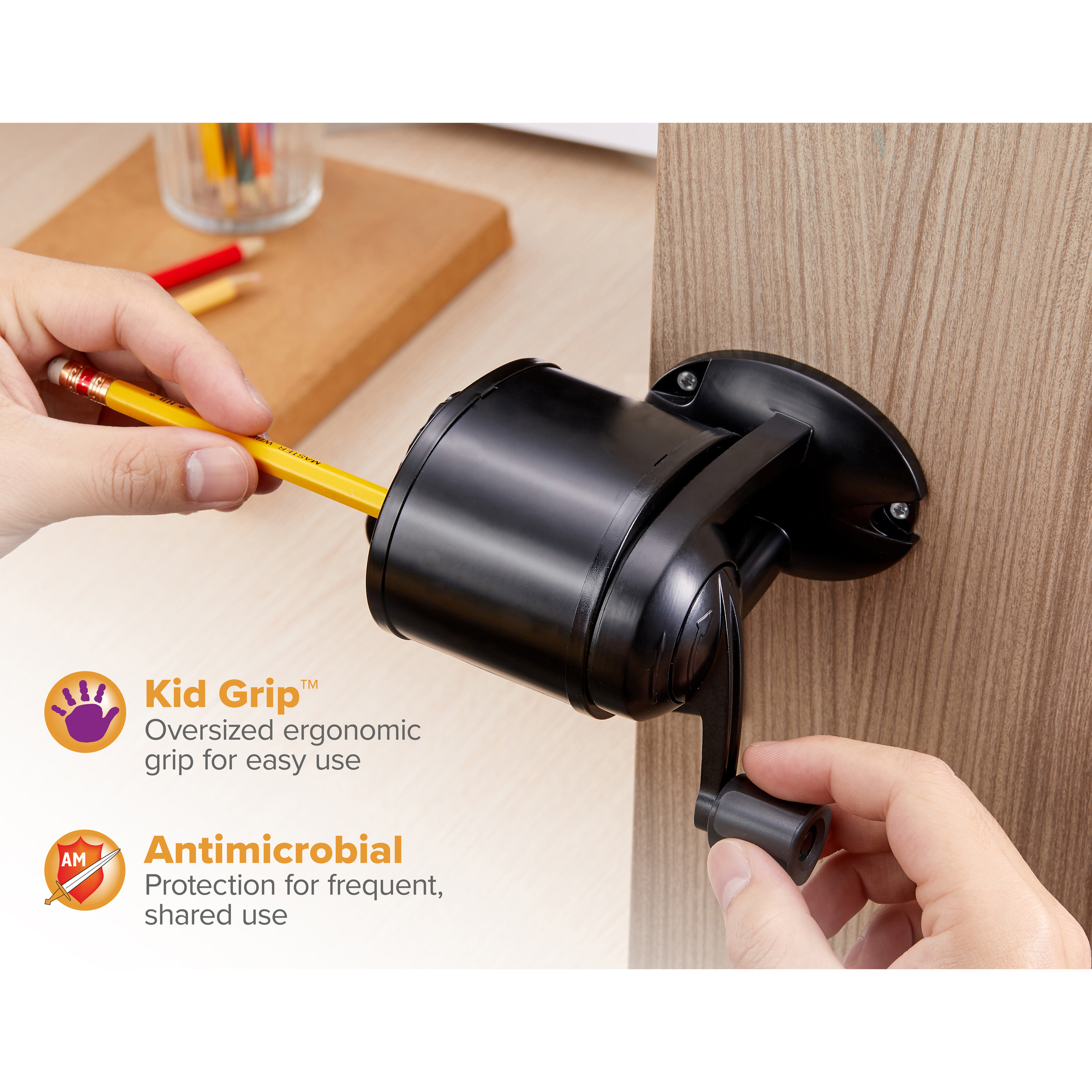 Bostitch Antimicrobial Manual Pencil Sharpener Wall Mountable, Table