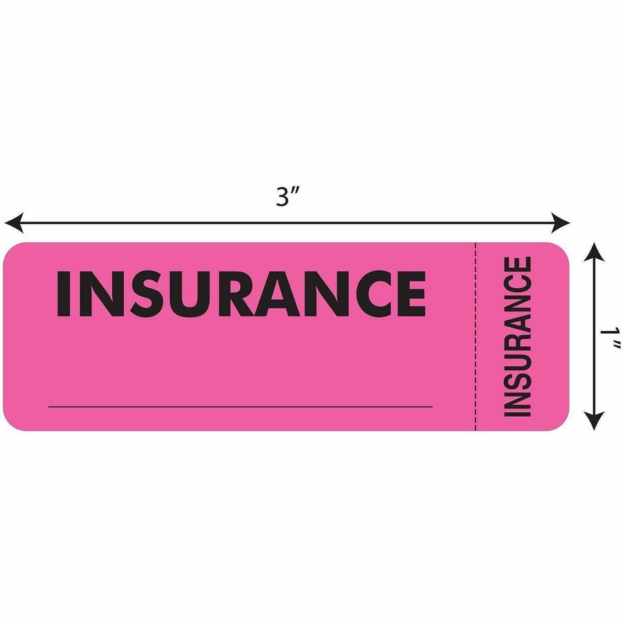 Tabbies INSURANCE Labels - 3" Width x 1" Length - Pink - 250 / Roll - 250 / Roll