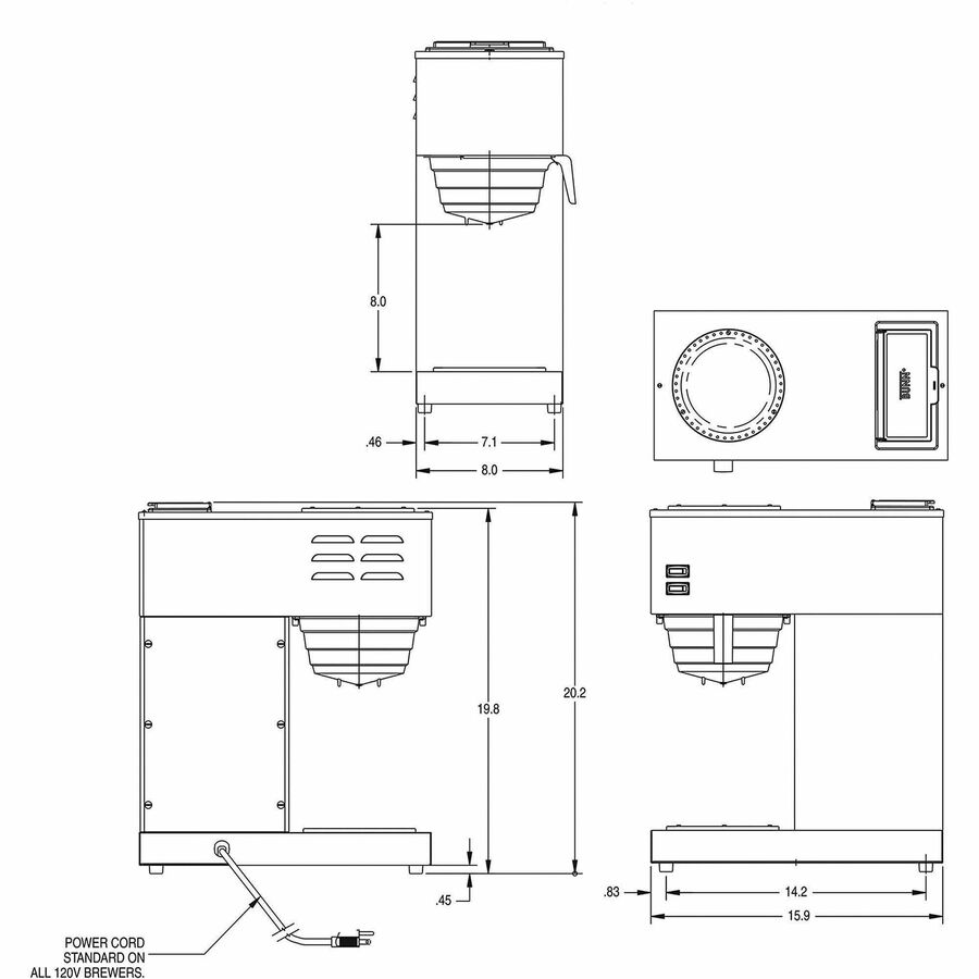 BUNN VPR12-Cup Pourover Coffee Brewer with 2 Warmers - 2 quart - 12 Cup(s) - Multi-serve - Stainless Steel - Stainless Steel Body