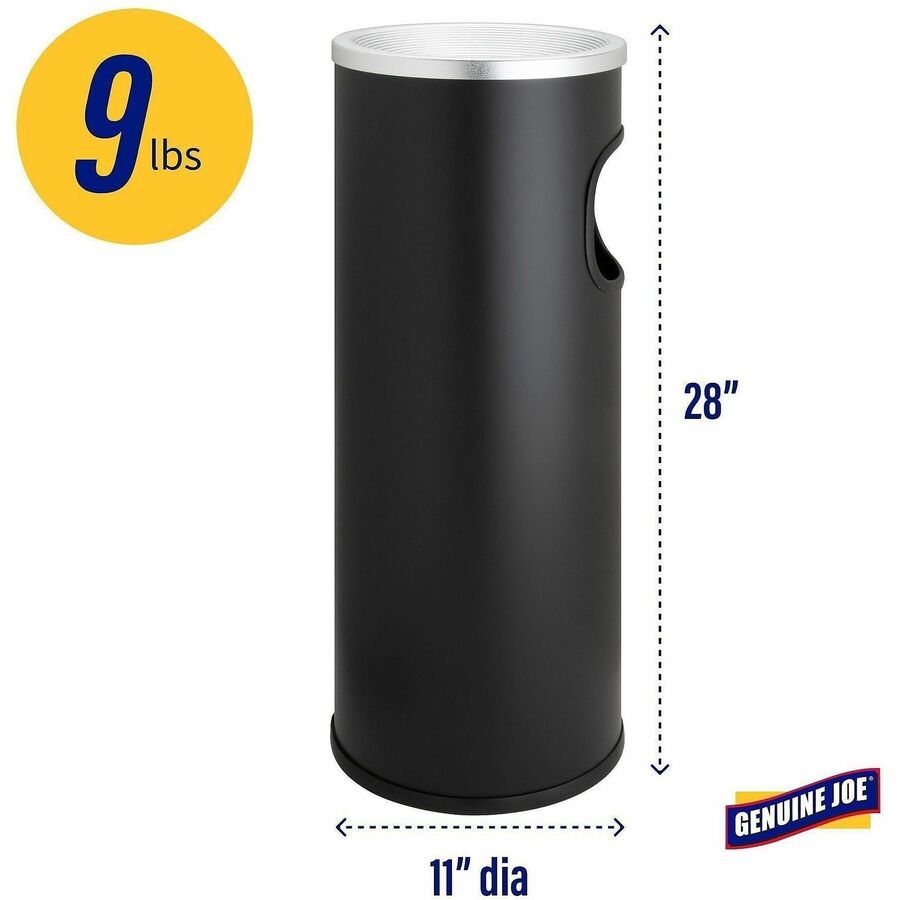 Genuine Joe Fire-safe 3-Gallon Ashtray Receptacle - 3 gal Capacity - Removable Lid, Fire-Safe - 28" Height x 11" Width - Aluminum, Stainless Steel - Aluminum, Black - 1 Each