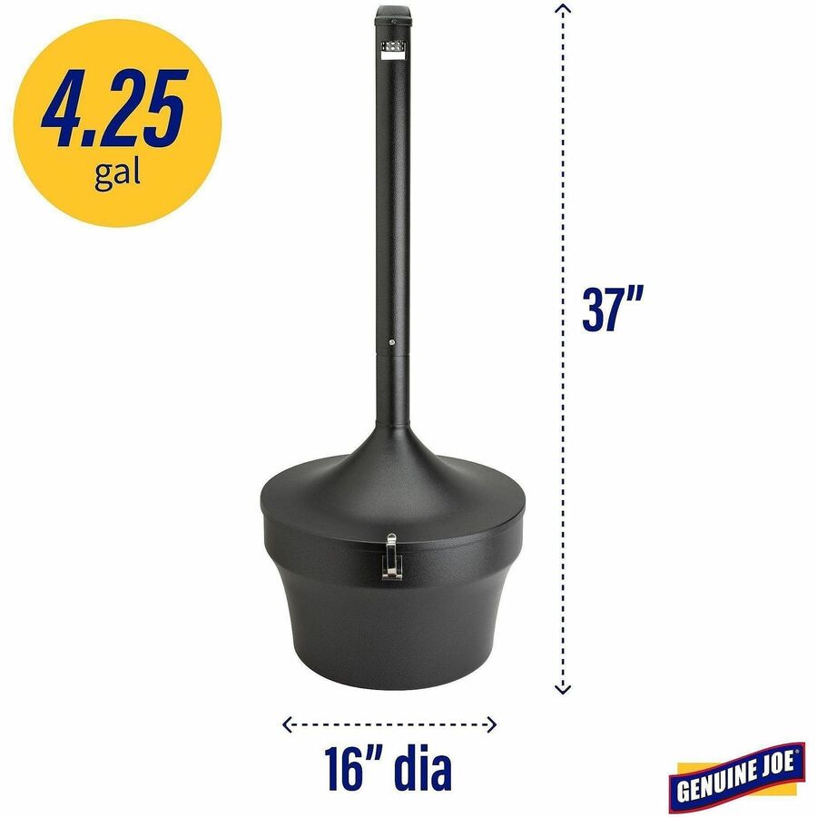 Genuine Joe 4.25 Gal Fire-safe Smoking Receptacle - 4.25 gal Capacity - Powder Coated, Durable, Weather Resistant, Fire-Safe, Handle - 37" Height x 16" Width - Galvanized Steel - Black - 1 Each