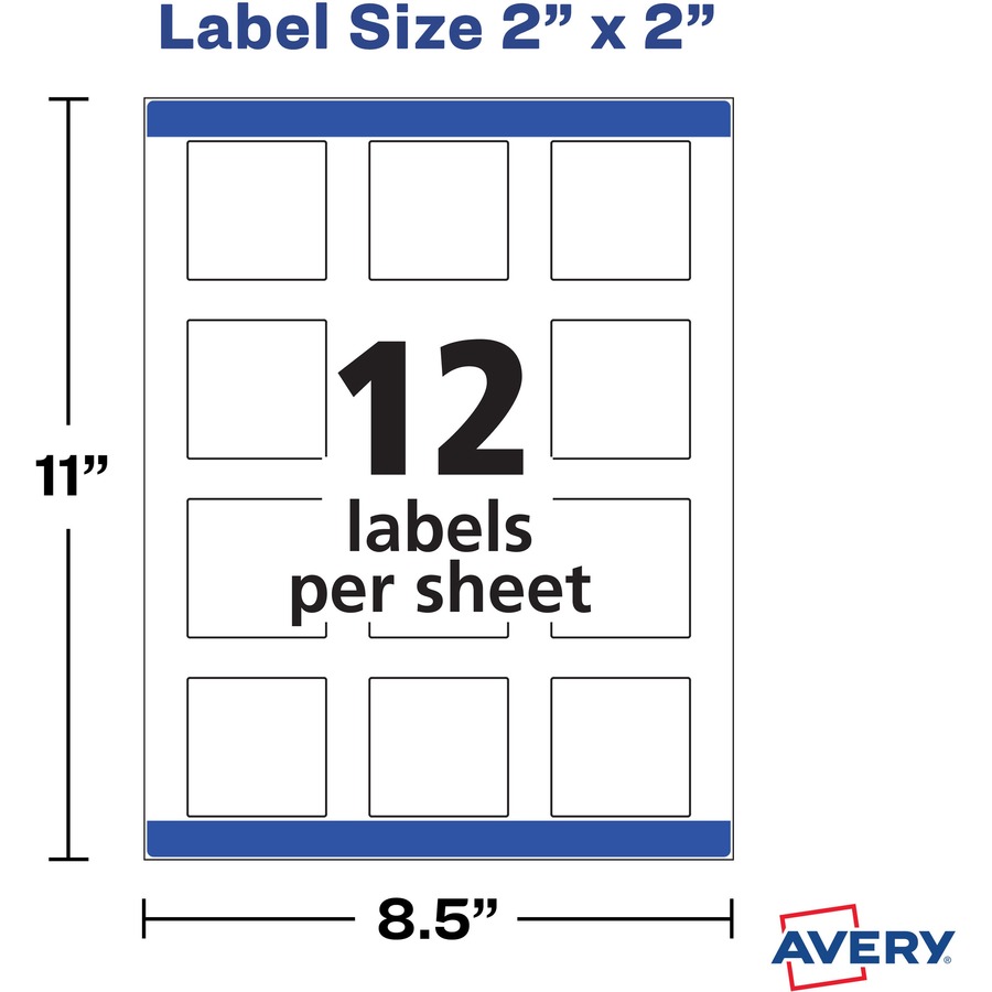 Avery&reg; Matte White Square Labels 2" x 2" , Permanent Adhesive, for Laser and Inkjet Printers