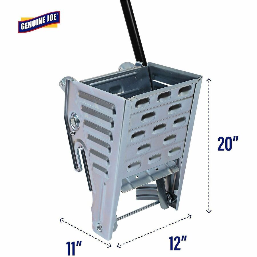 Genuine Joe Metal Squeeze Wringer - Handle, Rust Resistant - 11" x 12" x 20" - Steel - Metallic - 1 Each