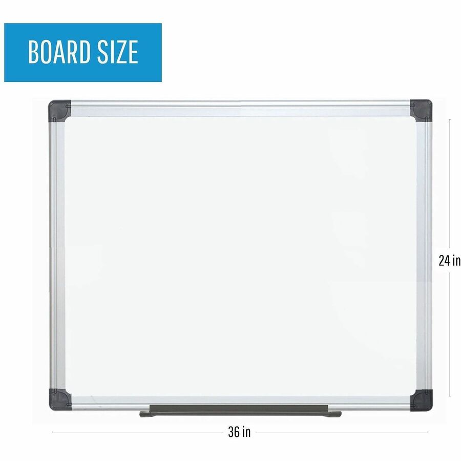 BVCMA0307170 - Dry-erase board features a lacquered steel, Gold Ultra surface to resist staining and maintain its bright appearance. Magnetic backing allows you to quickly secure items for display or attach your magnetic accessories (sold separately). Included mounting hardware works with the four-corner system to mount the board either vertically or horizontally for optimal placement. Pen tray ensures you always have your writing utensils within easy reach.