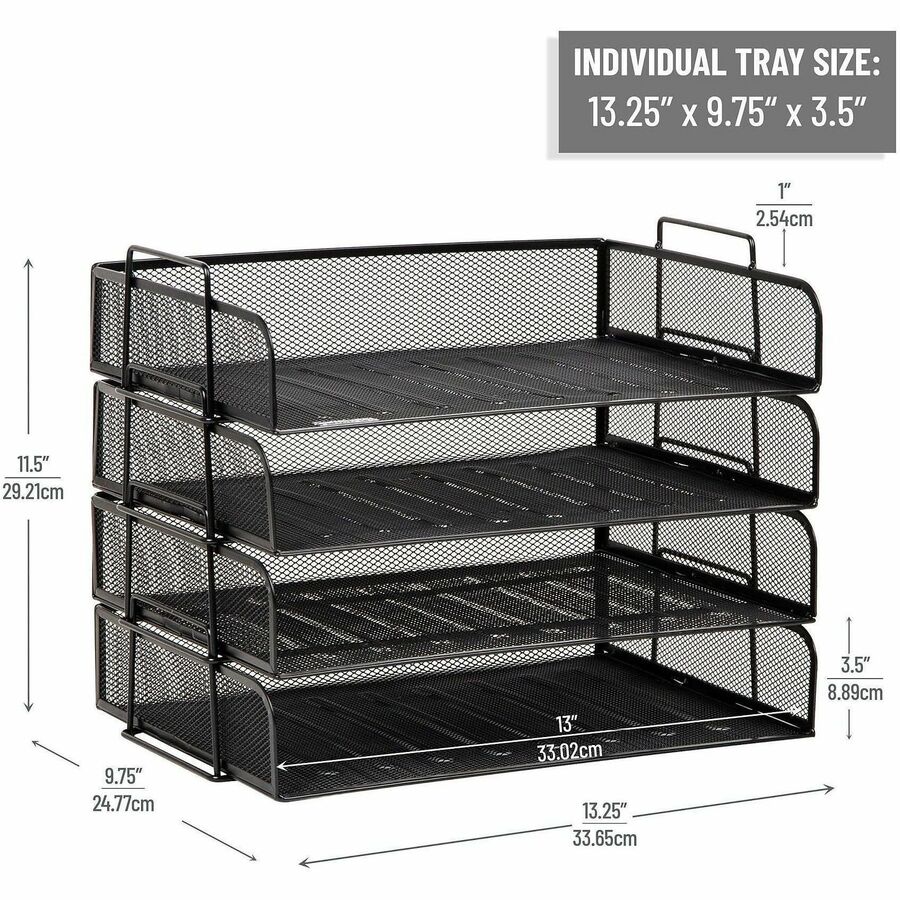 Mind Reader Tiered Stackable Paper Trays - 4 Tier(s) - 11.25" Height x 9.75" Width x 13.25" Depth - Desktop - Stackable - Stackable, Lightweight, Portable, Sturdy, Easy to Clean, Durable - Black - Metal, Steel Mesh - 1 Each