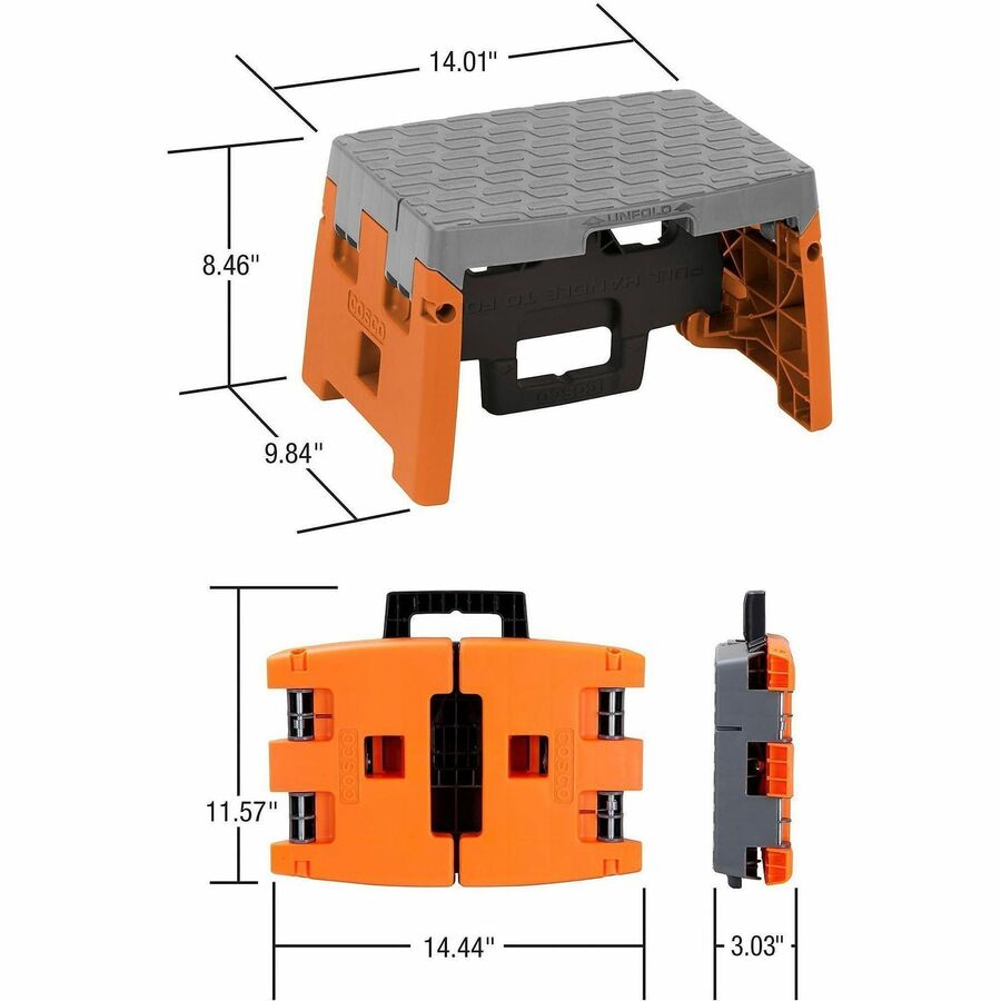 Cosco 1-Step Molded Folding Step Stool - 1 Step - 300 lb Load Capacity - Type IA - Gray, Orange
