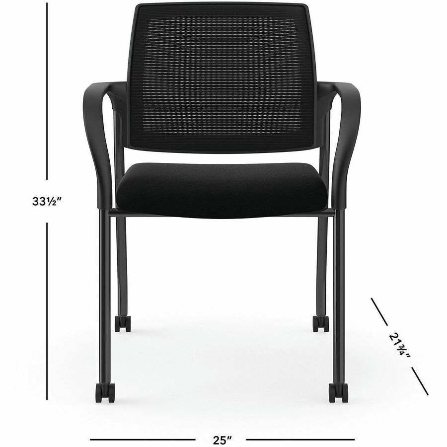 HON Ignition Mesh Back/Mobile MP Stacking Chair - Foam Seat Material - Mesh Back Material - Four-legged Base - Black - 1 Each