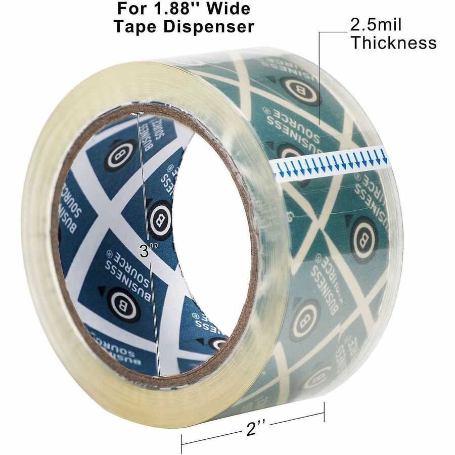 Business Source Crystal Clear Packaging Tape - 55 yd Length x 2" Width x 2.5 mil Thickness - 3" Core - Clear - Poly - Acrylic Adhesive - Abrasion Resistant, Split Resistant, Moisture Resistant, Dust Resistant, Dirt Resistant - For Packaging, General Purpo