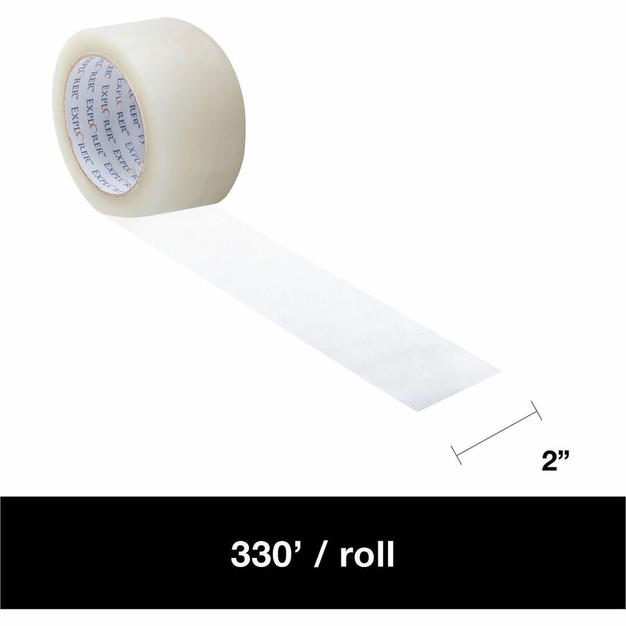 Lindenmeyr Explorer Hot Melt Carton Sealing Hand Tape - 110 yd Length x 2" Width x 1.8 mil Thickness - Clear - Split Resistant, Tear Resistant - For Sealing, Carton - 36 / Carton - Kennedy Office