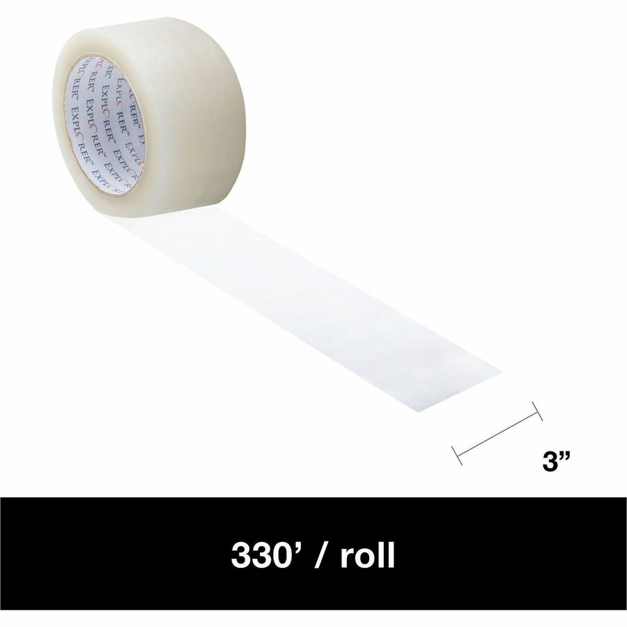 Lindenmeyr Explorer Hot Melt Carton Sealing Hand Tape - 110 yd Length x 3" Width x 1.8 mil Thickness - Clear - Split Resistant, Tear Resistant - For Sealing, Carton - 24 / Carton - Kennedy Office