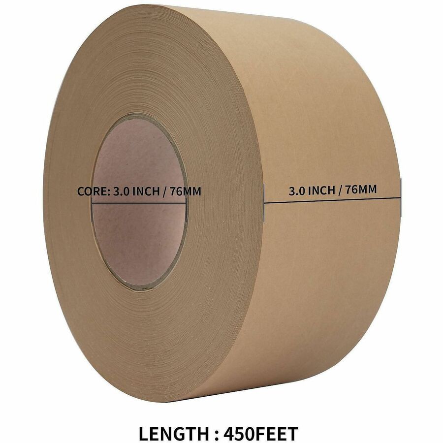 Business Source Reinforced Gummed Paper Tape - 150 yd Length x 3" Width - Brown - Temperature Resistant, Water Resistant - For Sealing, Carton - 10/Box - 1 Carton