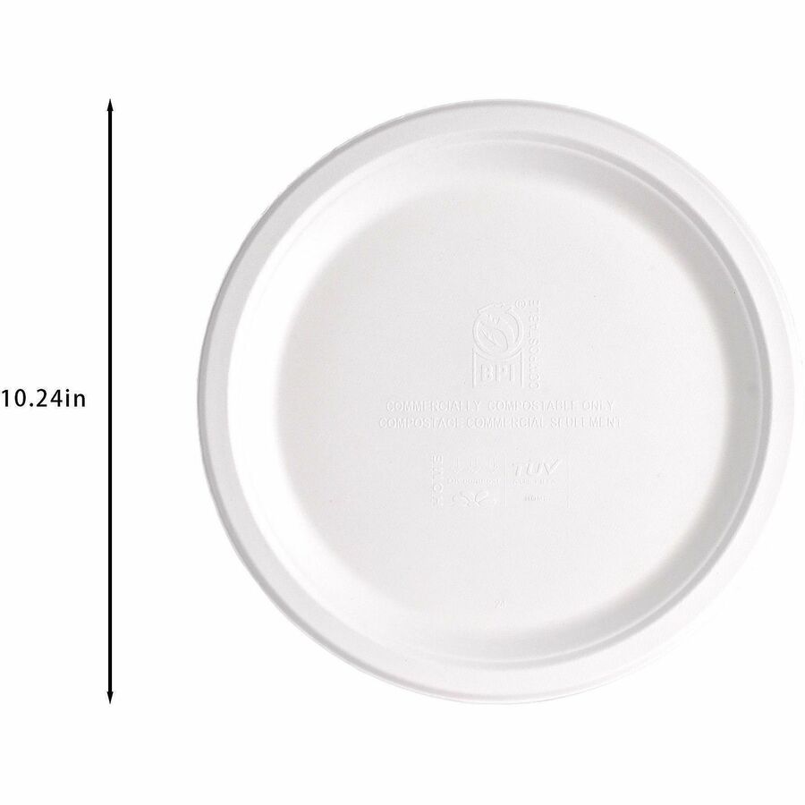 Picture of BPI Certified Compostable Paper Plate, 10, White, Sugarcane Paper, Microwave Safe, 1 BX/CT, 1 BX/CT