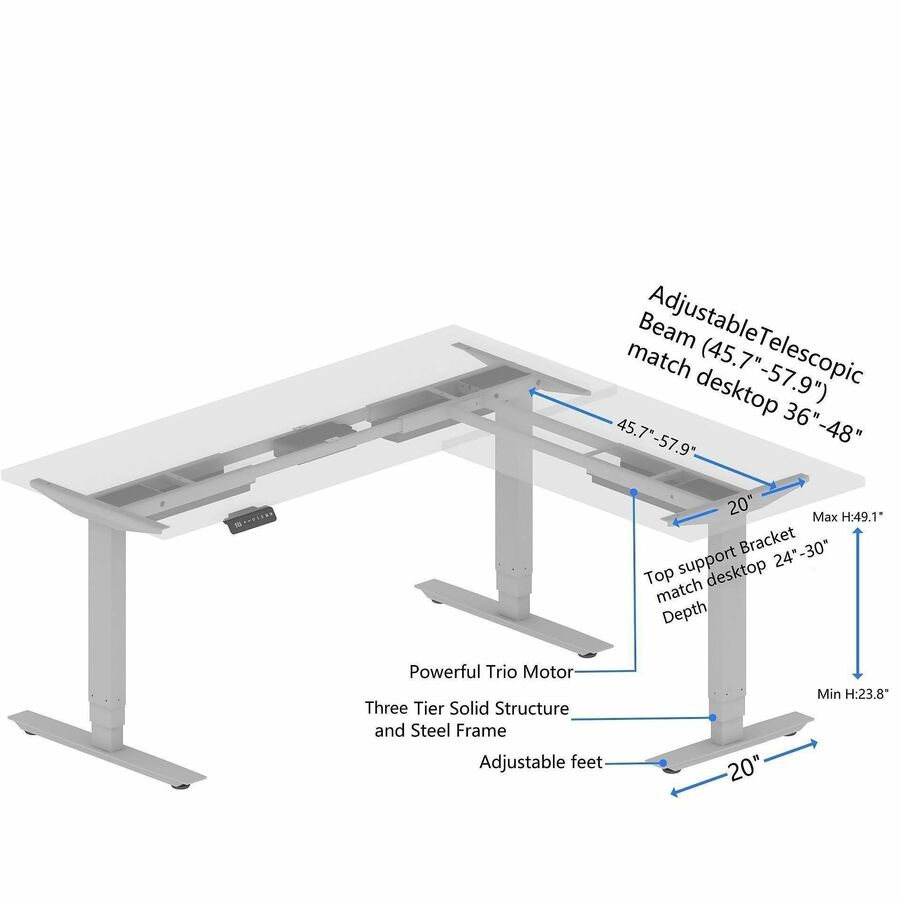 Lorell Sit-Stand 3rd-Leg Base - Silver Base - 2 Tier(s) - 275 lb Capacity - Height Adjustable - 3-Stage - 45" Height - Workstation - Assembly Required - Metal Frame Material - 1 Each