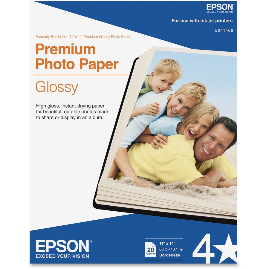 EPSON PREMIUM GLOSSY PHOTO PAPER, BORDERLESS, 11IN X 14IN, BASIS WEIGHT: 68 LB.