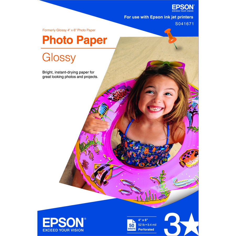 PAPER - GLOSSY PHOTO PAPER - BRIGHT WHITE - 4 IN X 6 IN - 50 PCS.
