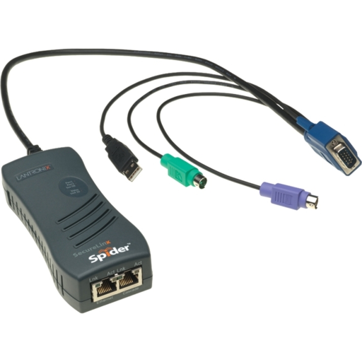 Lantronix SecureLinx Spider SLS200, 1 Port Remote KVM-over-IP with PS/2 and USB Connectors - 21" VGA Cable (SLS200PS20-01)