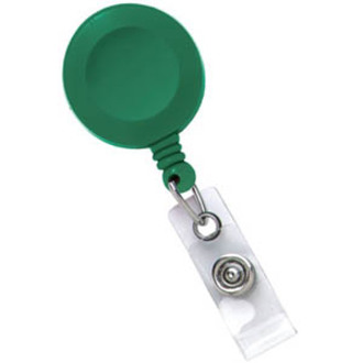 GREEN, CLIP-ON BADGE REEL W/CLR STRP, NO
