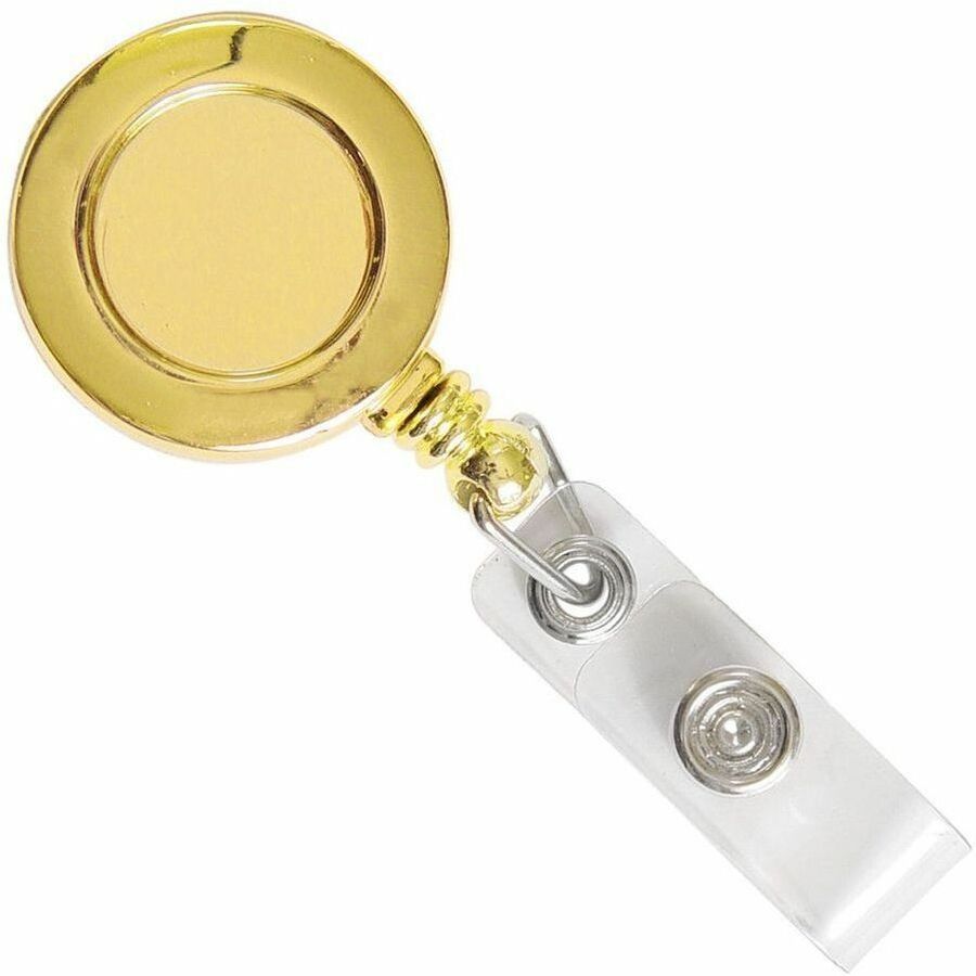GOLD CLIP-ON BADGE REEL W/CLR STRP, NO S