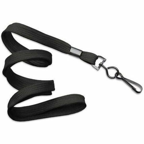 BLACK, 3/8IN, FLAT WOVN NYLON LANYARD W/