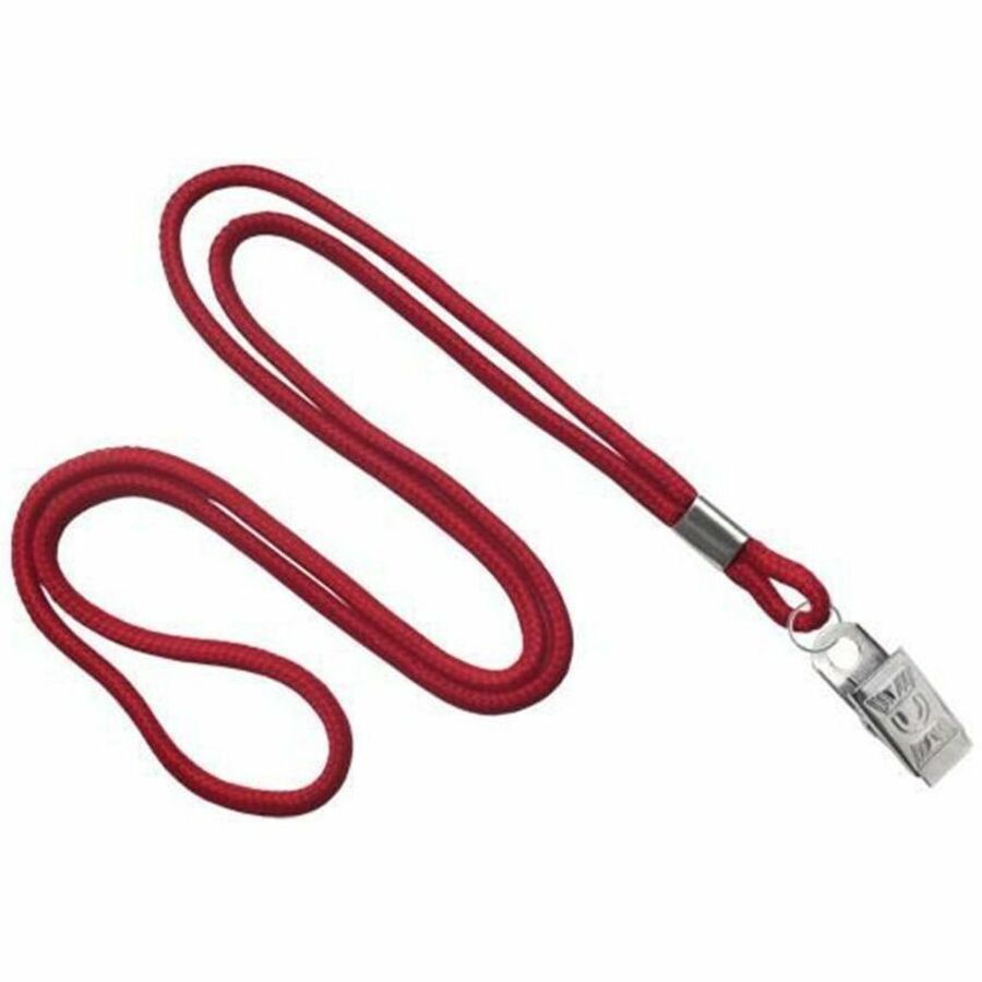 RED ROUND WOVEN LANYARD W/NICKEL PLATED