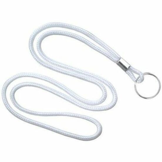 WHITE, ROUND WOVEN NYLON LANYARD W/NICKE