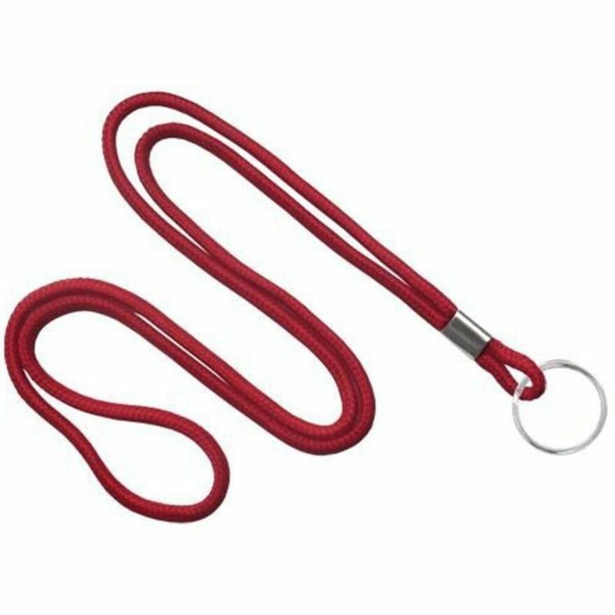 RED ROUND WOVEN NYLON LANYARD W/NICKEL P
