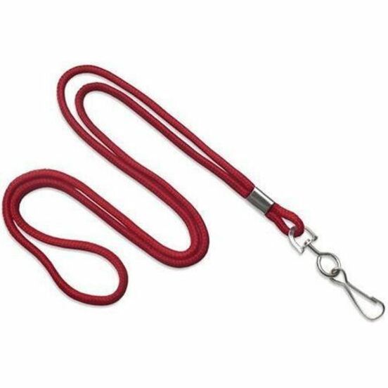 LANYARD STANDARD, RED ROUND WOVEN LANYARD W/NICKEL PLATED STEEL SWIVEL HOOK, MIN