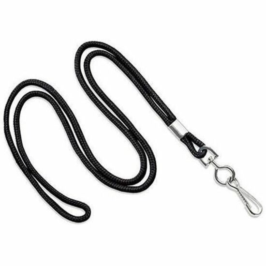 LANYARD STANDARD, BLACK, ROUND WOVEN LANYARD W/NICKEL PLATED STEEL SWIVEL HOOK,