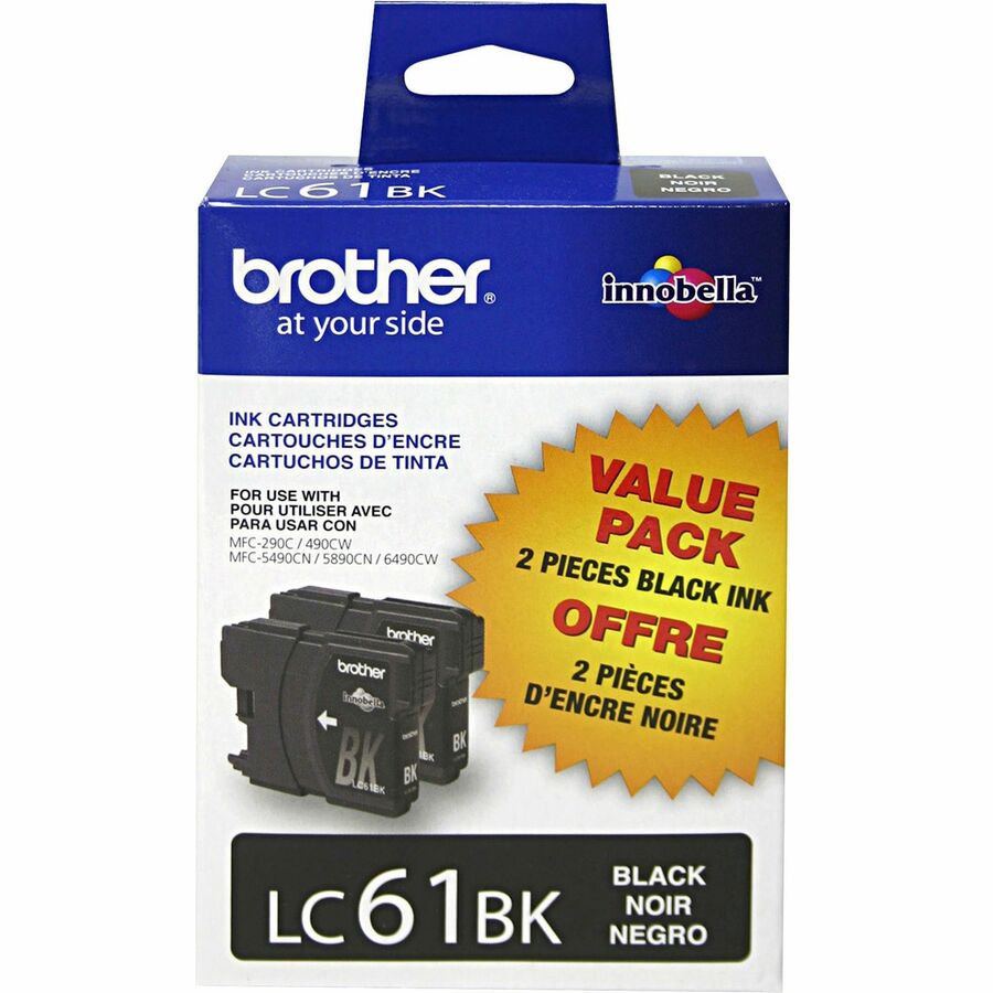 2PK LC61BKS BLK INK CARTRIDGES .FOR MFC-6490CW 450 PAGES MULTI 5