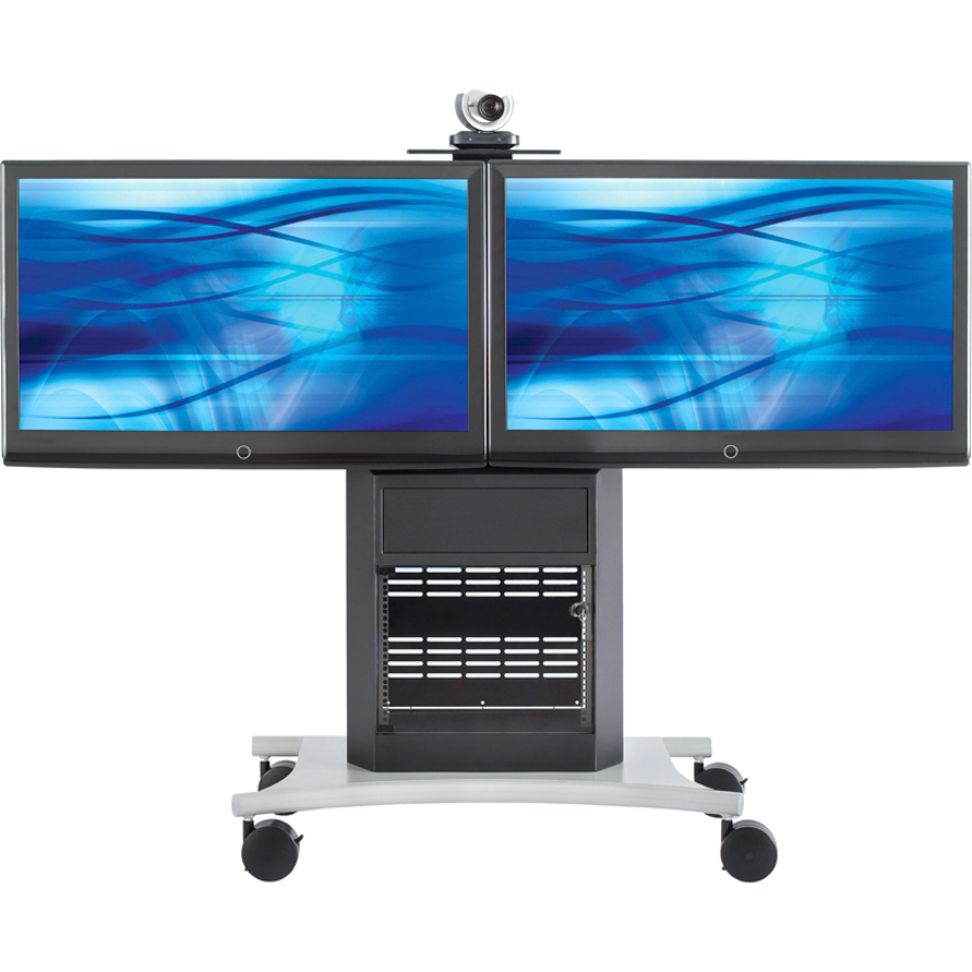 MOBILE CART SUPPORTS DUAL 75 DISPLAYS. INCLUDES 8RU AND 12D RACK, POWERED SPEAKE